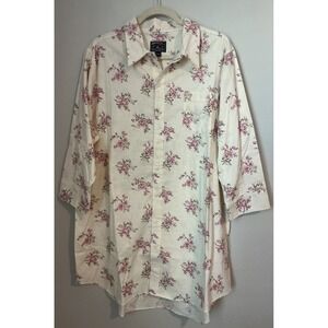 American Living Ralph Lauren Cream Pink Floral Button Down NightShirt Pajamas L
